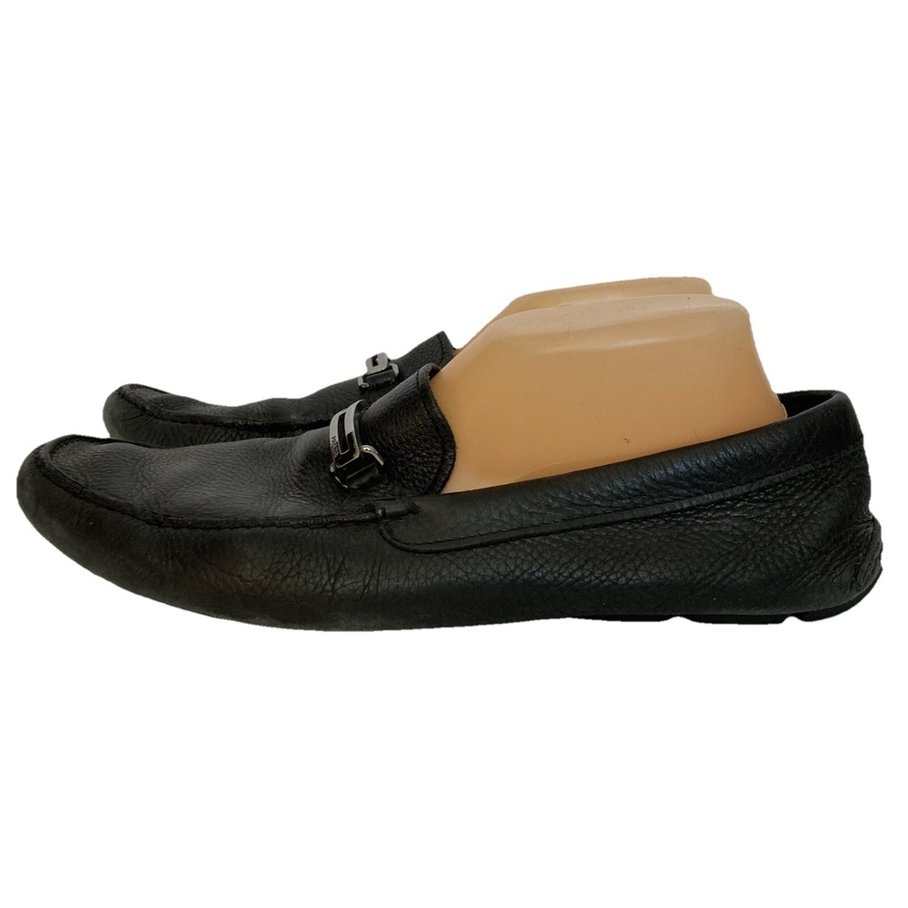 Prada Black Pebbled Leather Metal Horse Bit Buckle Driving Loafers Shoes Mens 11 - Picture 7 of 14